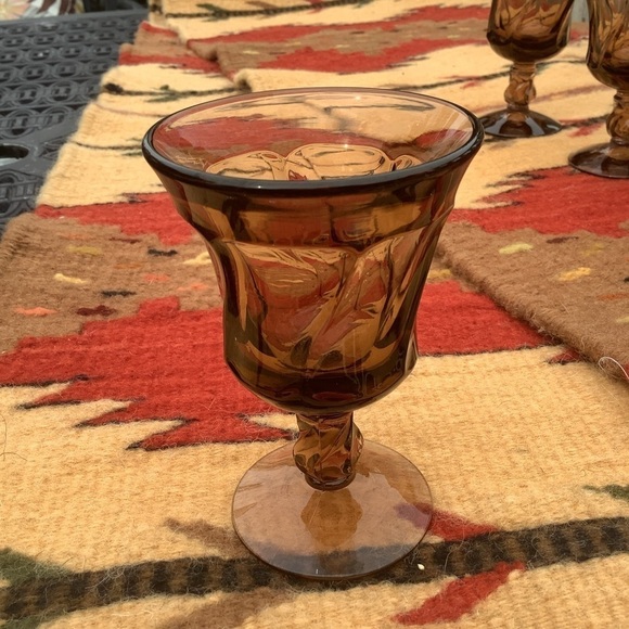 Vintage Set 7 Fostoria Jamestown Stemmed Juice Goblets Glasses Smoked Amber - Picture 3 of 6